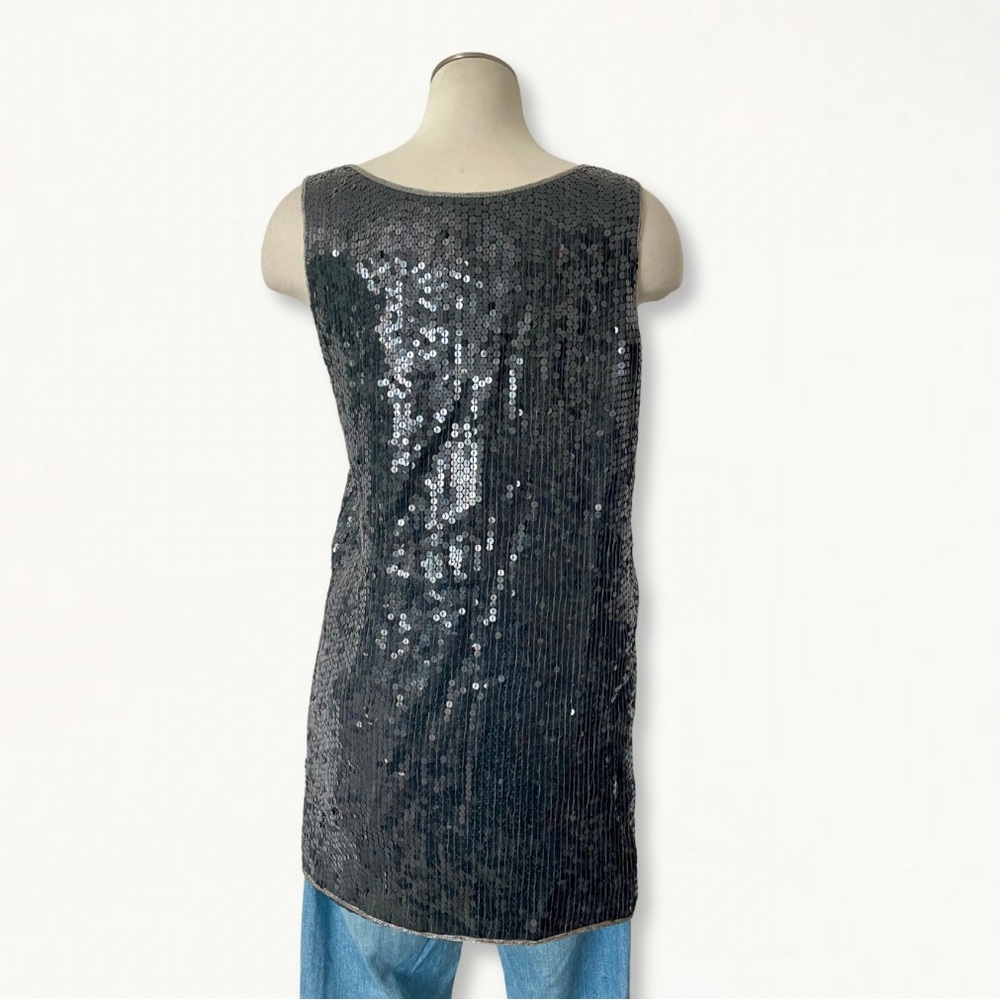 Vintage 100% Silk Full Sequin Geometric Beaded Sleeveless Top Size 12 - Picture 6 of 11
